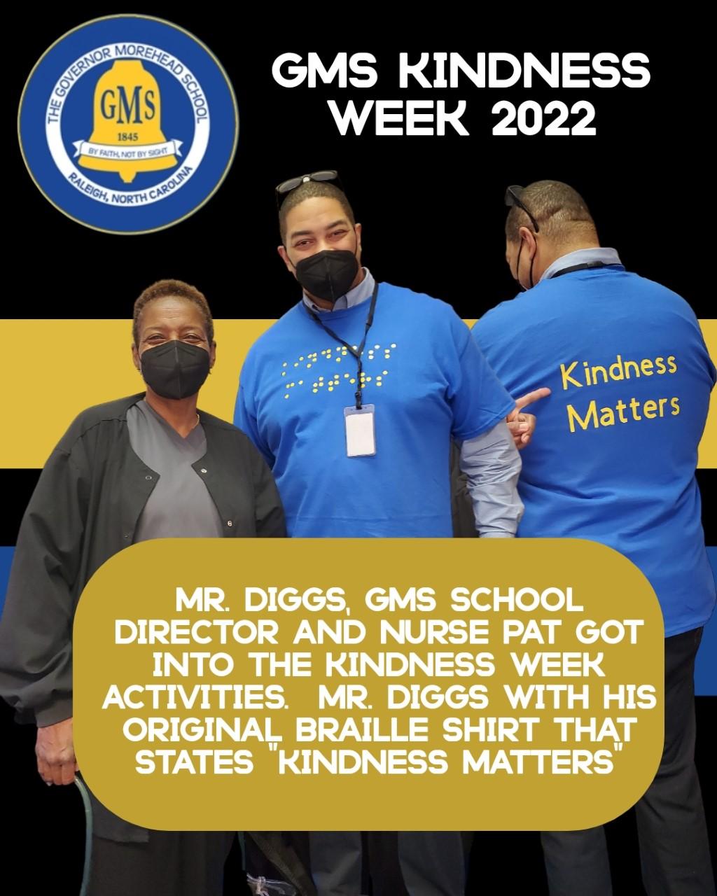 Director Melvin Diggs and Head Nurse Patricia Turner pose and display their Kindness Week shirts.